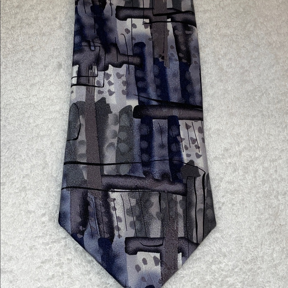 Jerry Garcia Tie - Used Abstract Patterned Men's Tie - Black and Gray